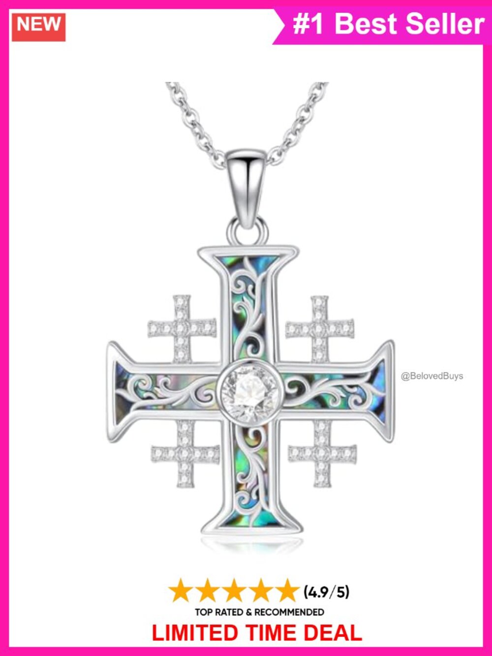 925 Sterling Silver Jerusalem Cross Necklace Filigree Pendant Adjustable